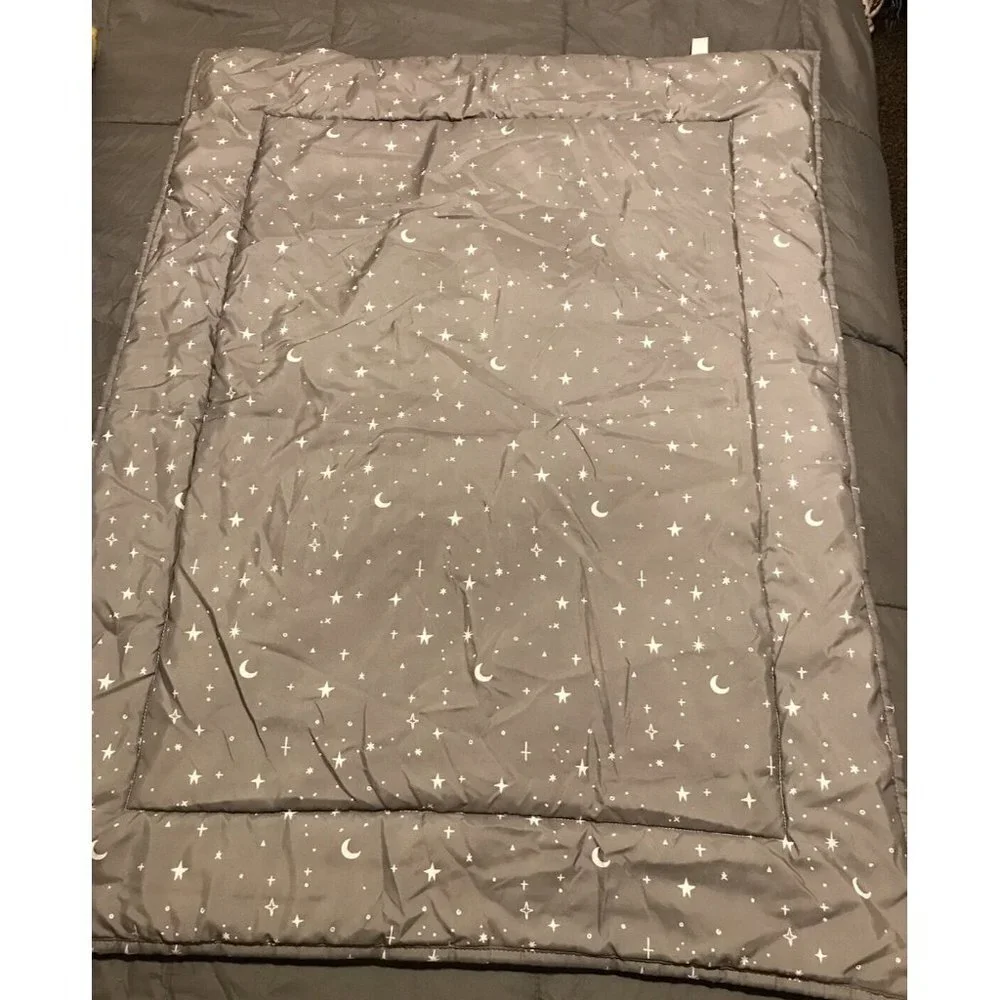 Teddy Bear Moon Stars Infinite Love Baby Blanket Blue & Gray 42x32” Crib Quilt